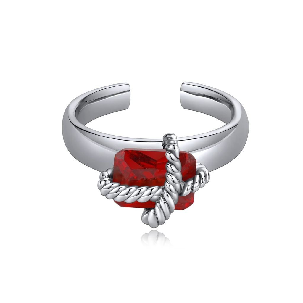Contemporary Red Gem Ring with Bold Twisted Rope Accent