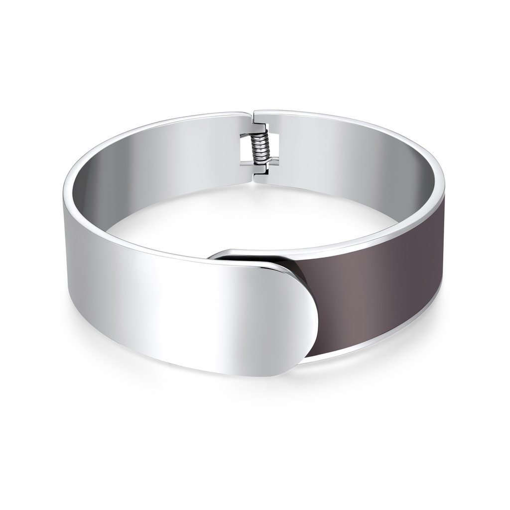 Contemporary Silver Steel Bracelet with Matte Brown Enamel