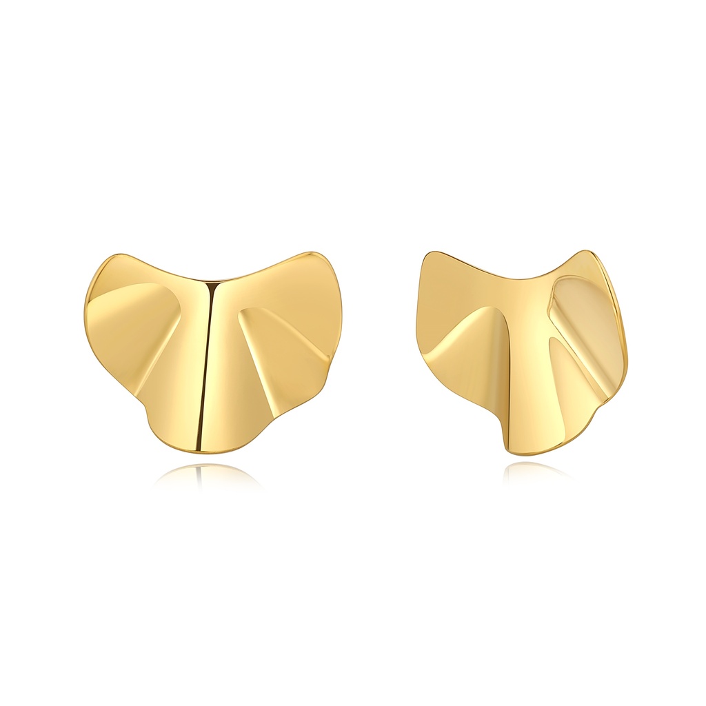 [DJ01E0145] Abstract Ginkgo Leaf Stud Earrings Gold Stainless Steel Design