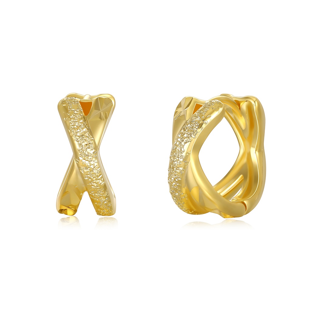 Crossed Texture Gold Huggie Hoops with Hammered Detail