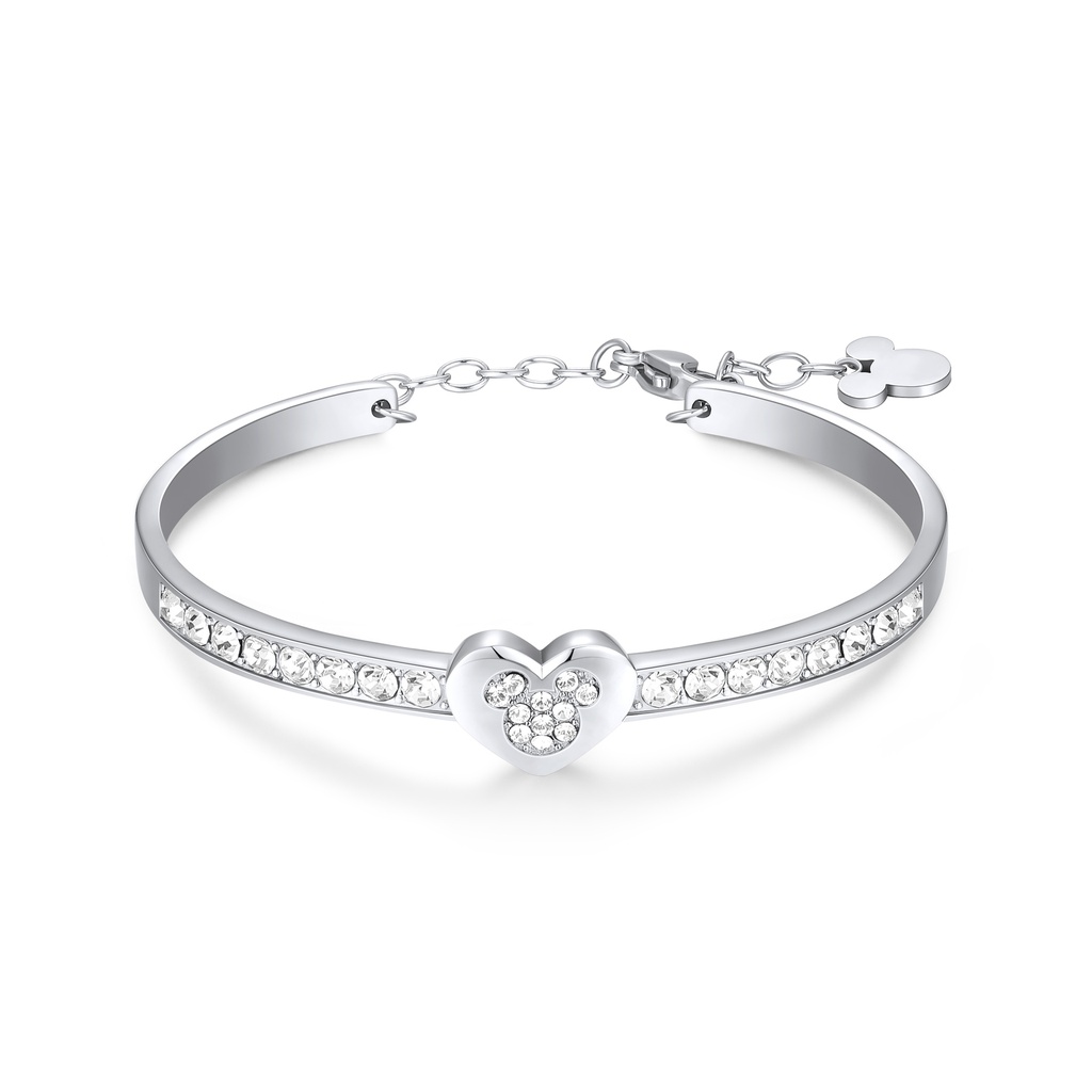 Crystal Heart Charm Stainless Steel Bracelet with Adjustable Chain