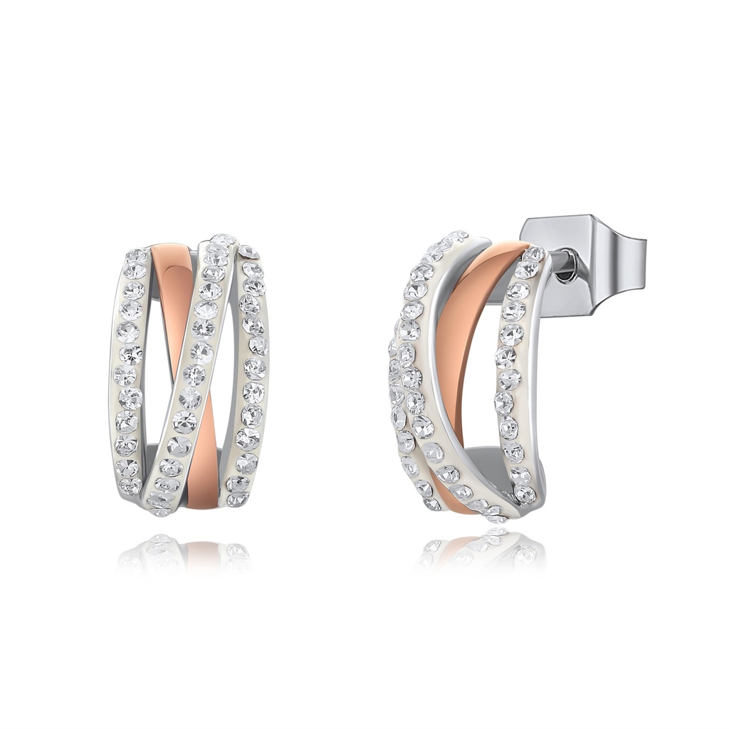 Crystal-Encrusted Stainless Steel Hoop Earrings with Rose Gold Accent