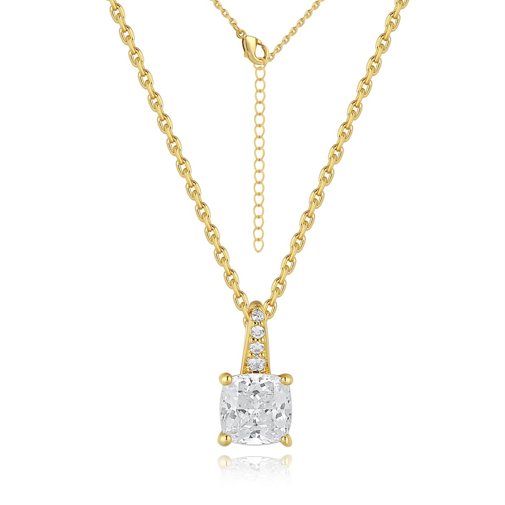 Cushion Cut Pendant Necklace with Pavé Accent Chain