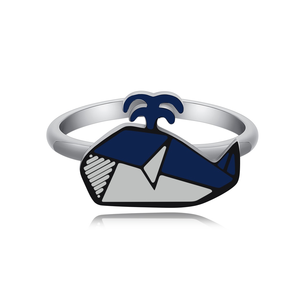 Cute Adjustable Ring with Blue Whale Geometric Enamel Design