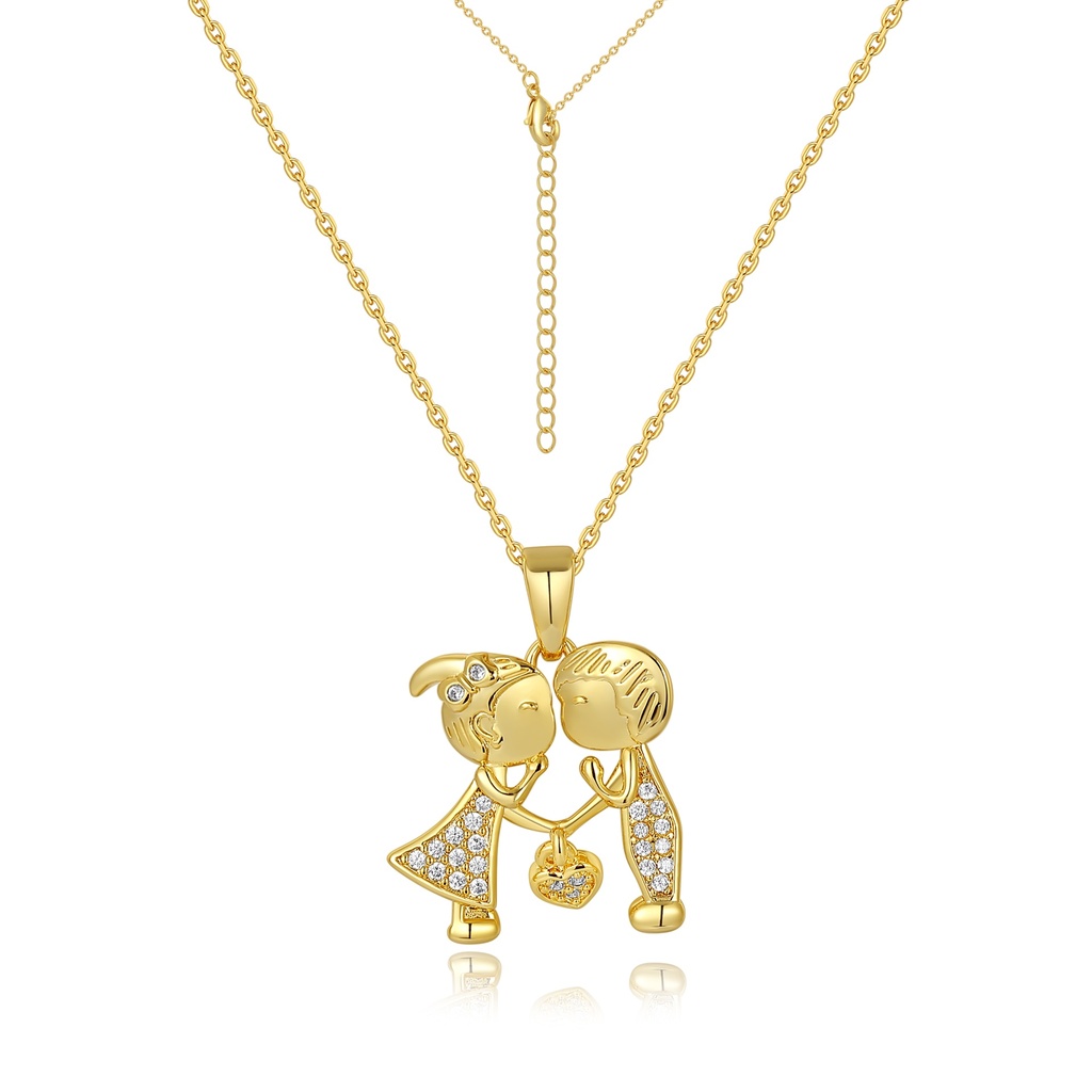 Cute Kissing Kids Pendant Necklace in Gold Plating