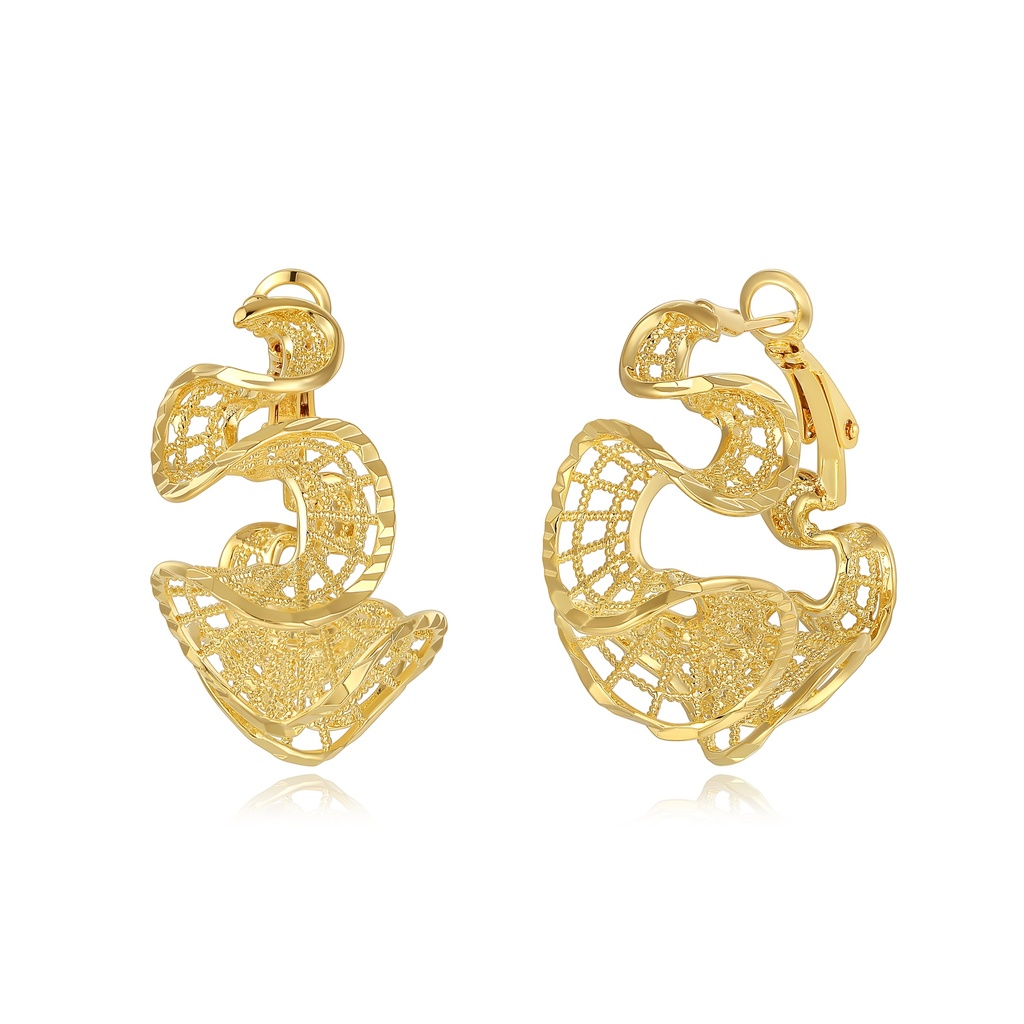 [JY20E0029-2] Artistic Gold Plated Abstract Hollow Hoop Brass Earrings