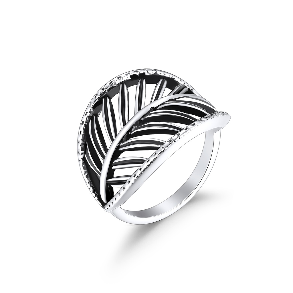 Artistic Stainless Steel Ring with Elegant Leaf-Inspired Design