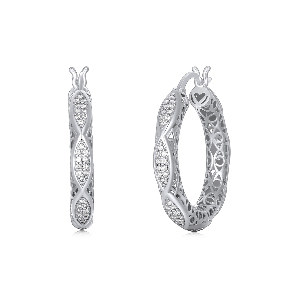 [PD02E0052] Artistic textured hoops with bezel-set stones and organic curves