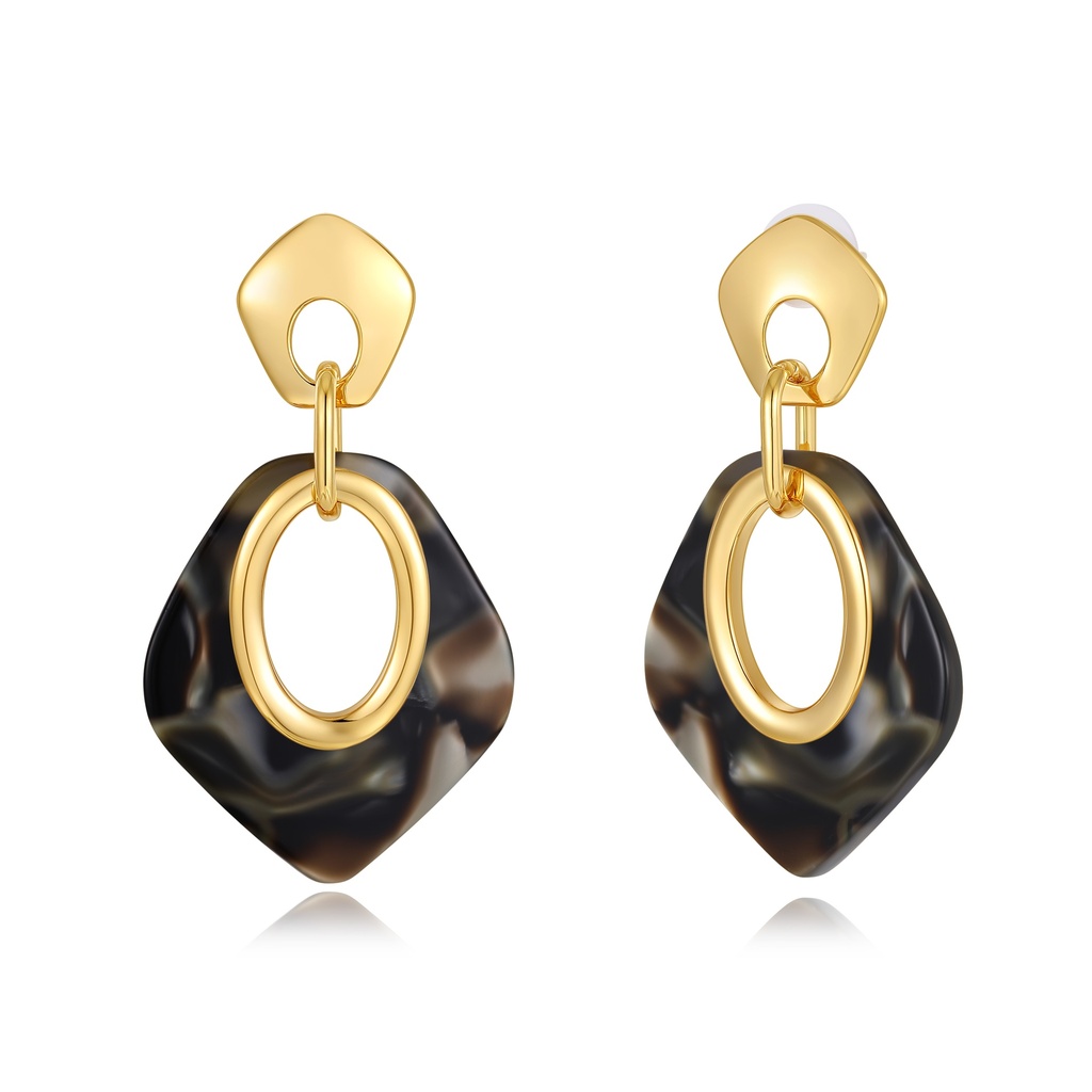 Dark Marbled Resin Earrings in Sleek Geometric Gold Frame