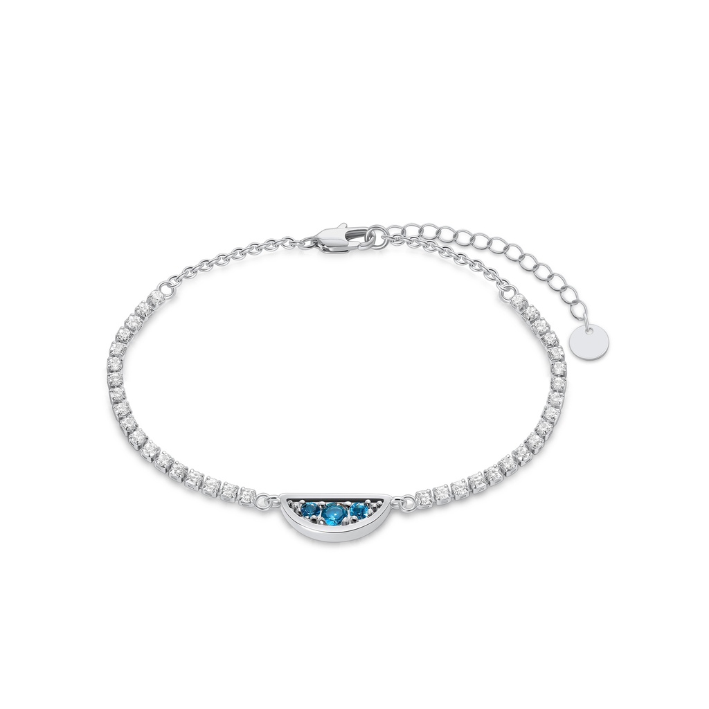 Dazzling Blue Half-Moon Tennis Bracelet – Silver Brass Charm