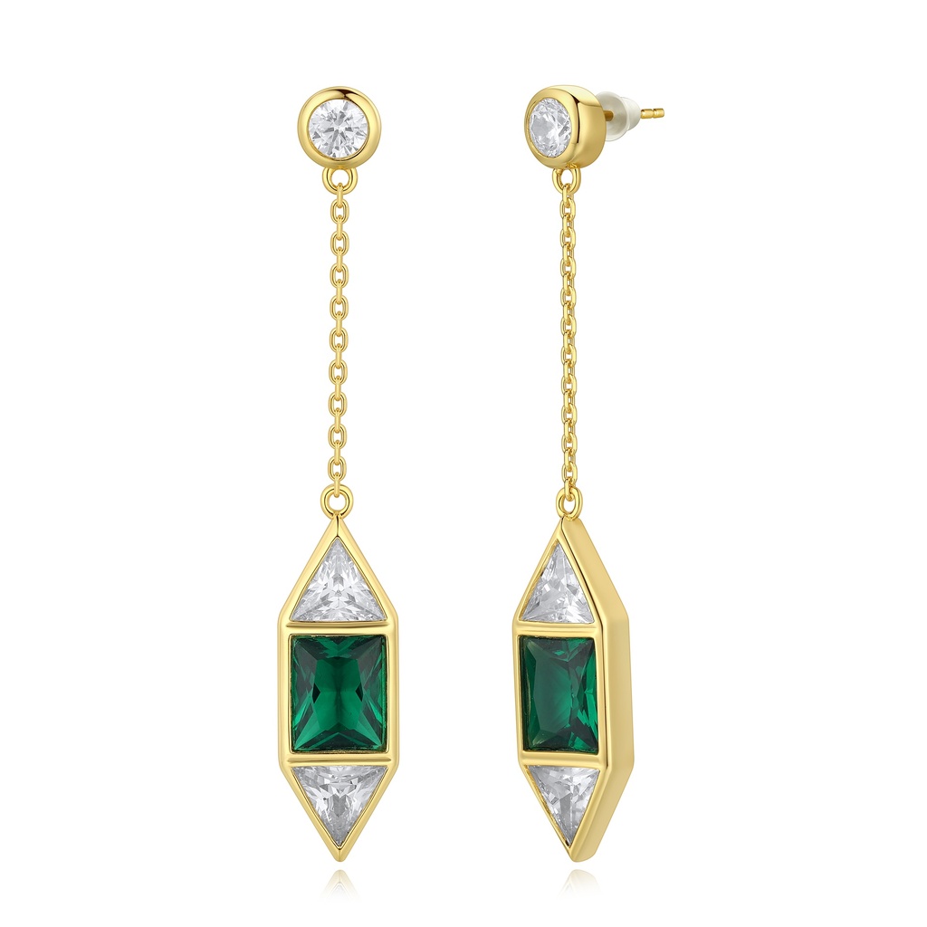 Dazzling Drop Earrings Featuring Emerald Green Center and Triangle Crystals