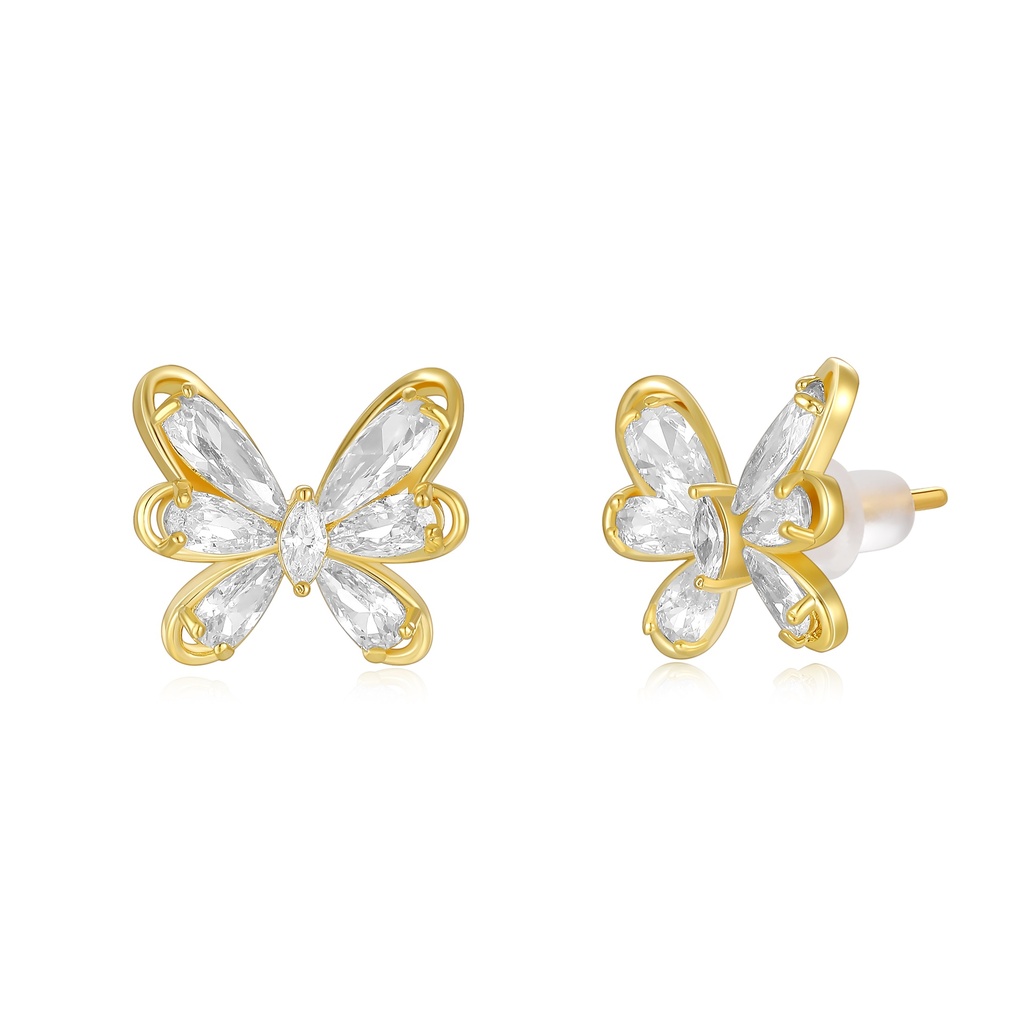 Delicate Butterfly Earrings with Sparkling CZ and Gold Finish