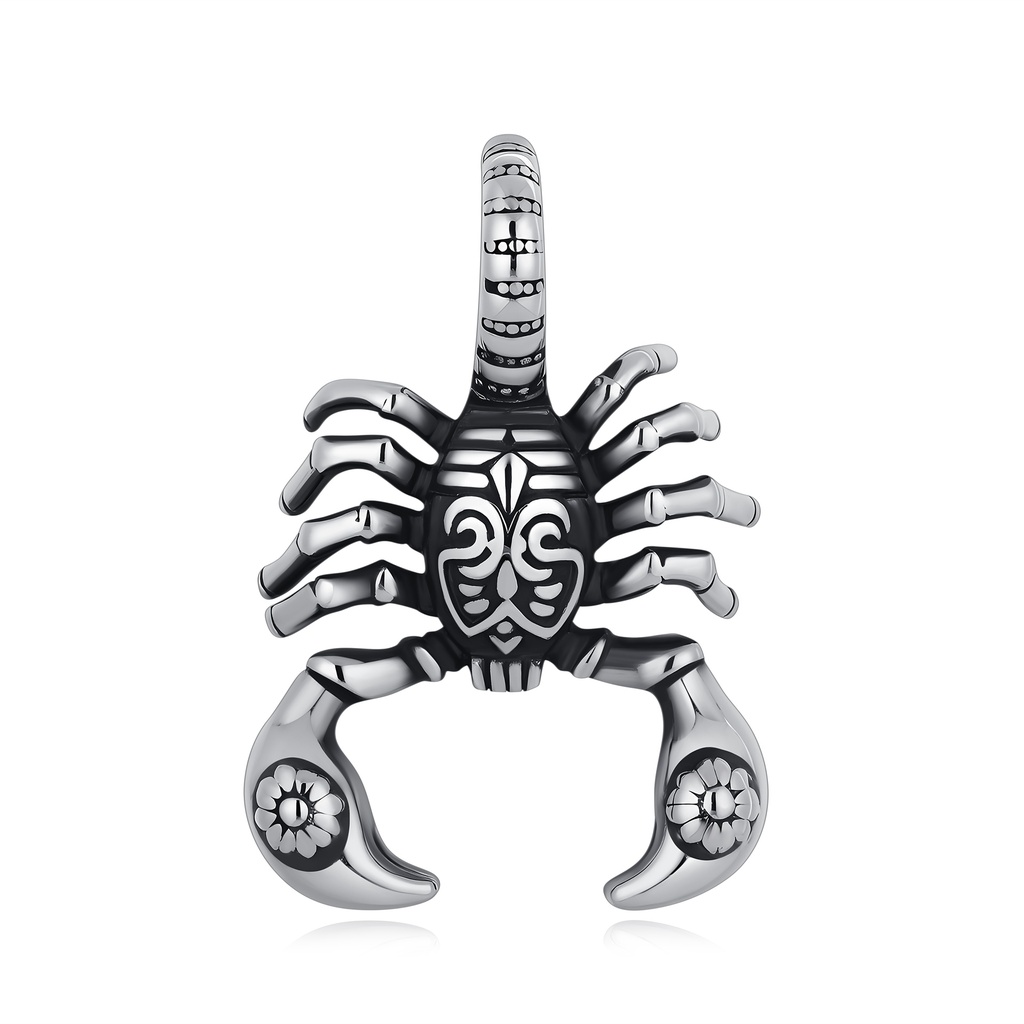 Detailed tribal scorpion pendant in stainless steel for fierce style.