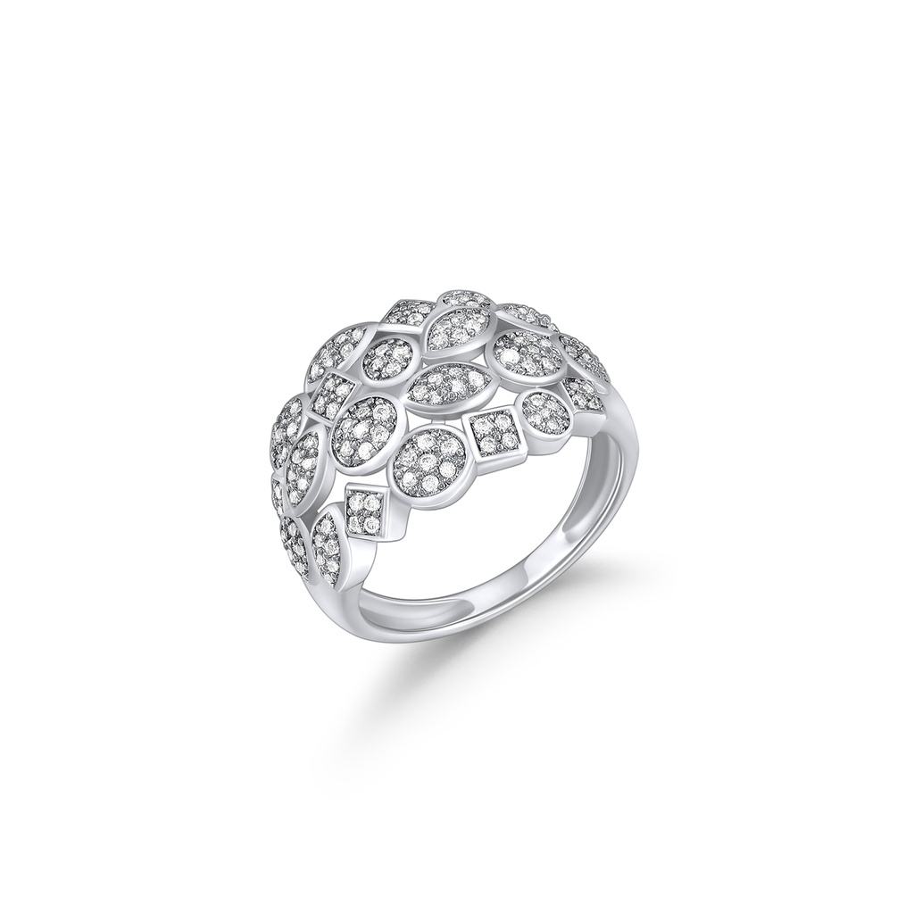 Dome Cocktail Ring with Assorted CZ Cut Shapes in Rhodium