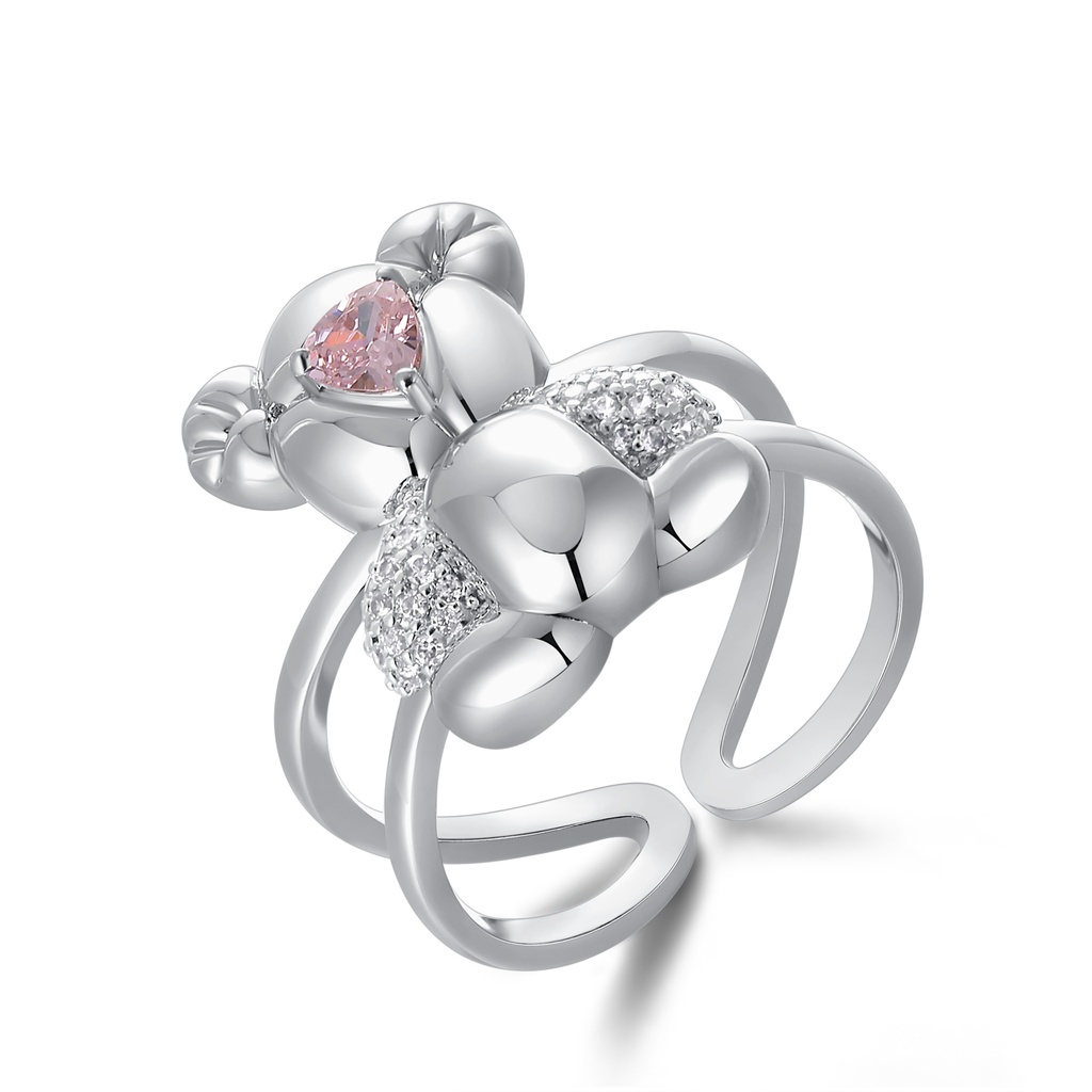 [PD02R0133] Balloon Bear Ring with Sparkling Pink Heart Crystal