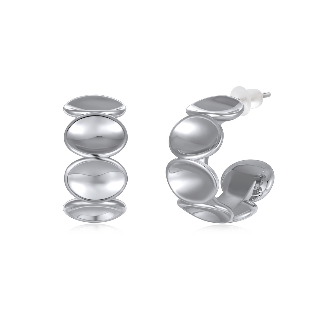 Domed Polished Silver Hoop Earrings with Bold Texture