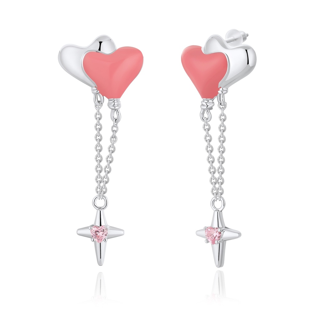 Double Heart Balloon Earrings with Dangling Star Charm