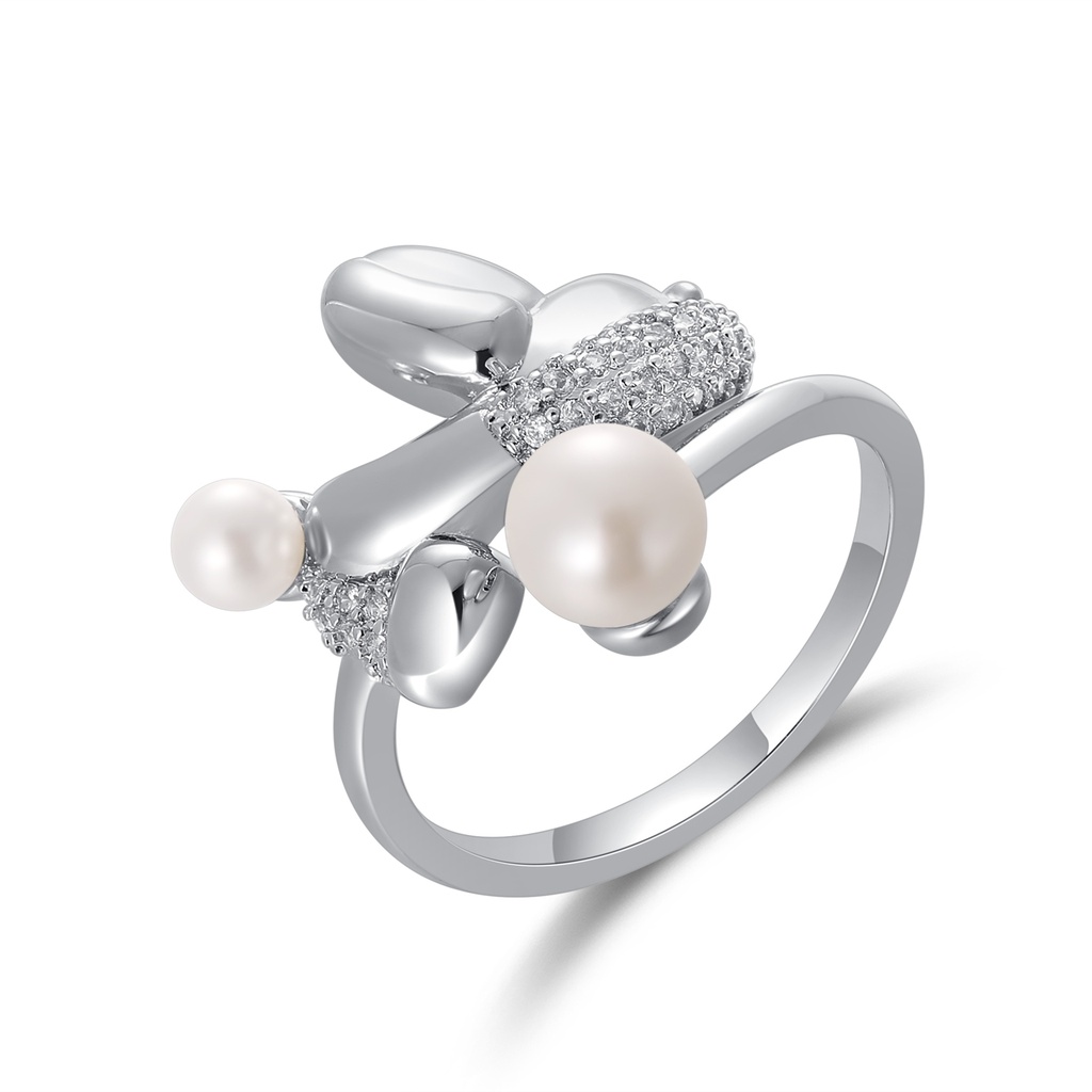 [PD02R0134] Balloon Bunny Ring with Pearl Accents and Pave Crystals