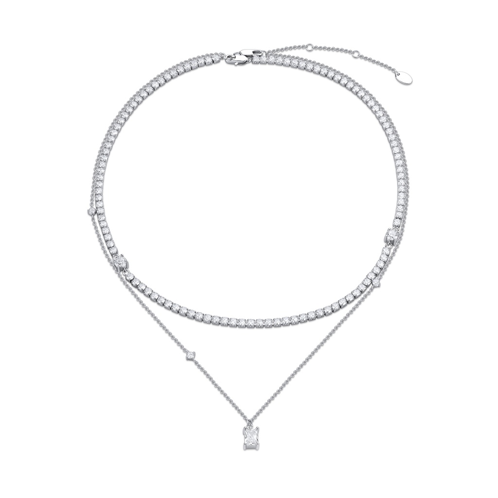 Double-Layer Rhinestone Tennis and Solitaire Pendant Necklace