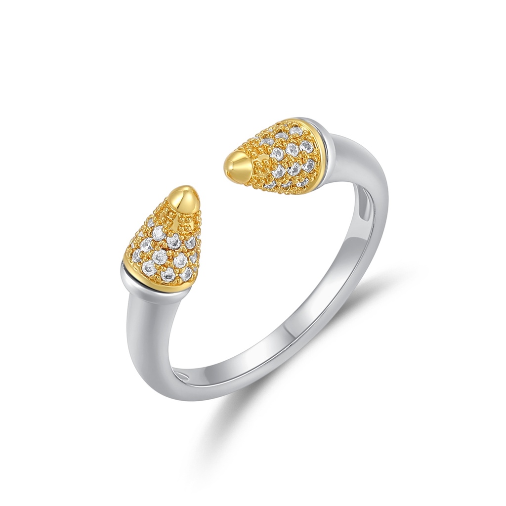 Dual Acorn Inspired Brass Ring with Gold Plated Tips