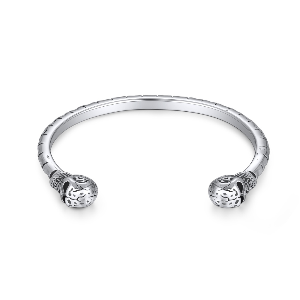 Dual Skull Stainless Steel Open Cuff Bracelet for Men