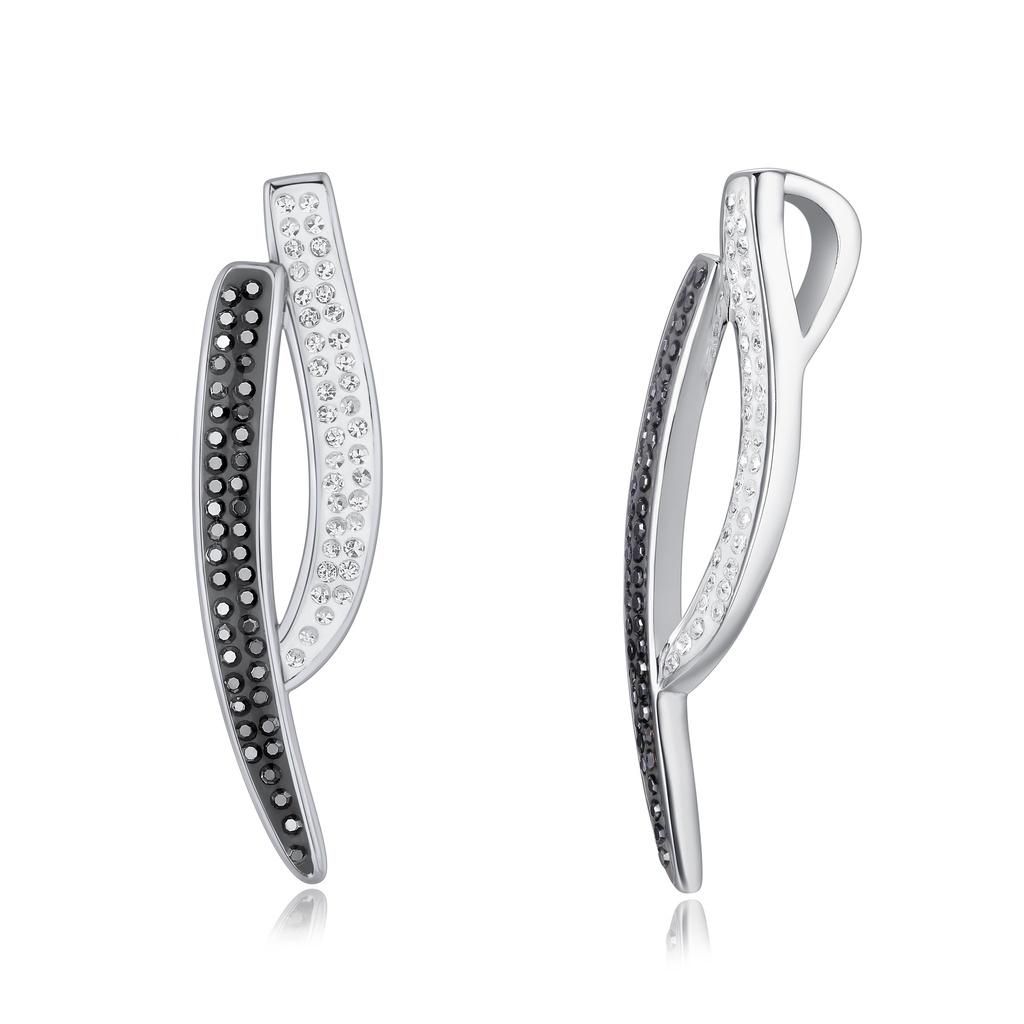 Dual Tone Stainless Steel Pendant with Black and White Crystals