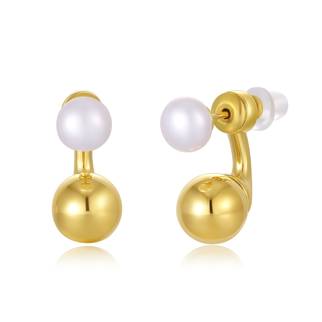 Dual-Sphere Gold and Pearl Stud Earrings for Elegant Charm