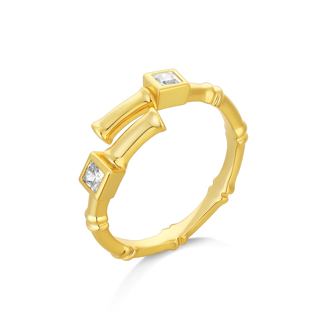 [PD02R0152] Bamboo-Inspired Minimalist Golden Ring With Square Crystals