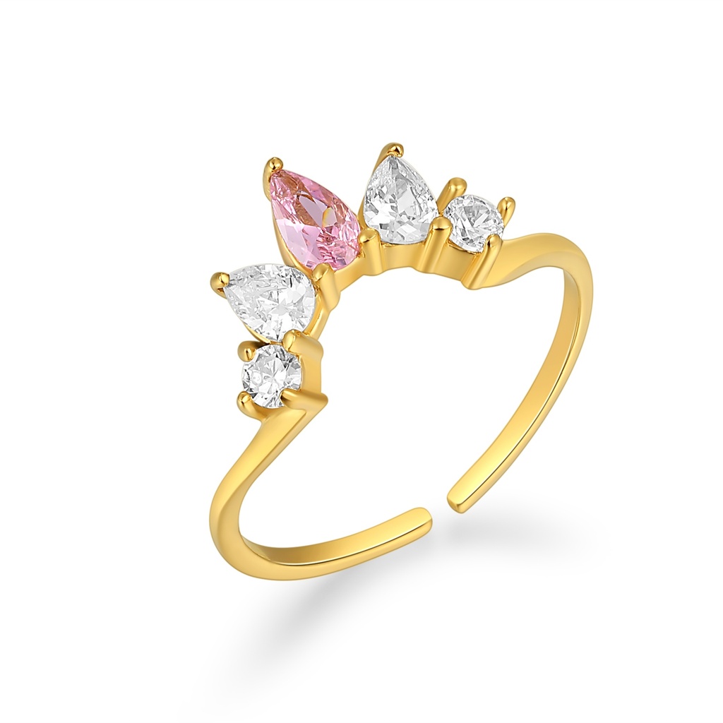 Elegant Adjustable Gold Ring with Pink and Clear CZ Stones