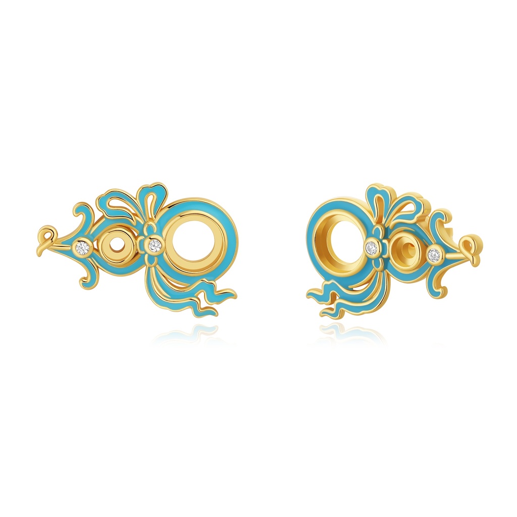 [PD02E0151] Baroque Blue Enamel Stud Earrings with Scroll Design Details