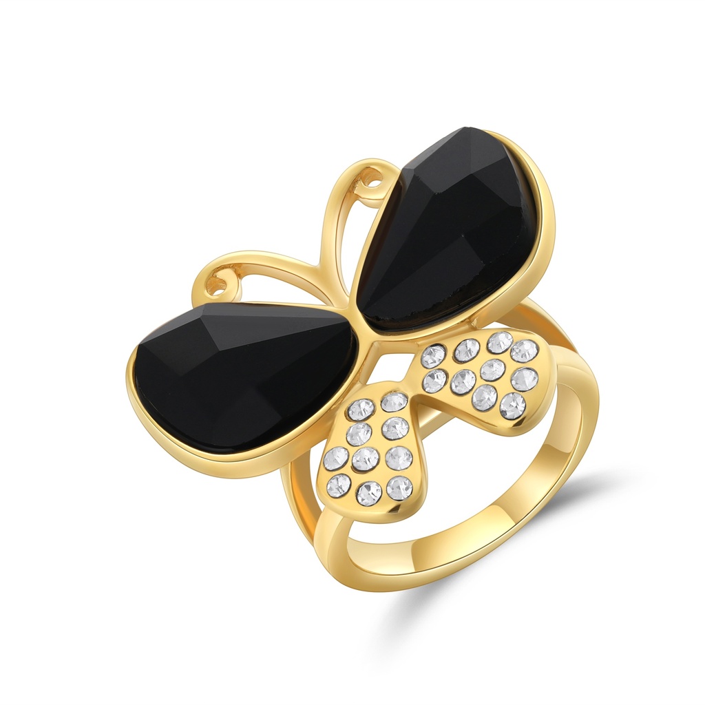 Elegant Black Butterfly Statement Ring