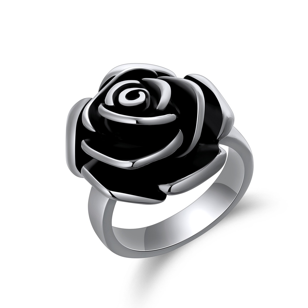 Elegant Black Rose Stainless Steel Statement Ring