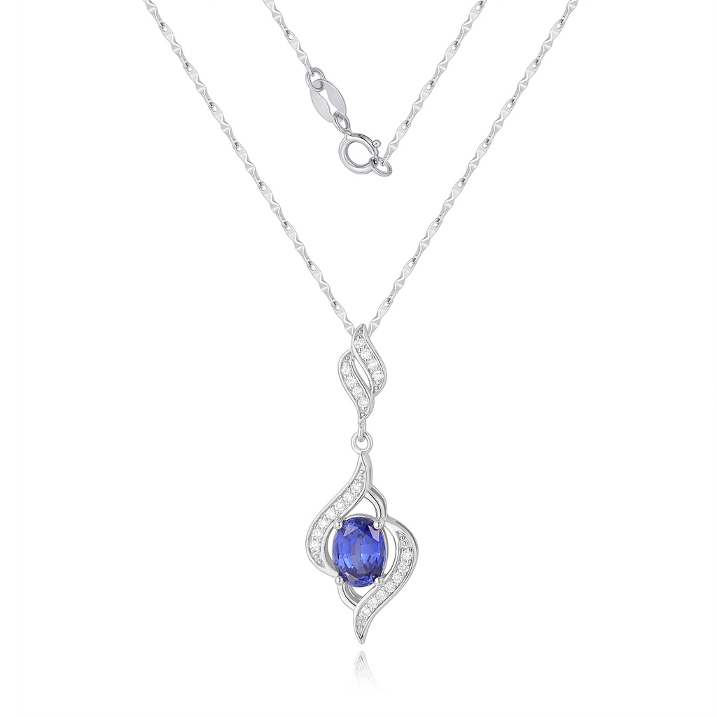 Elegant Blue Crystal Pendant Necklace with Twisted Silver Design