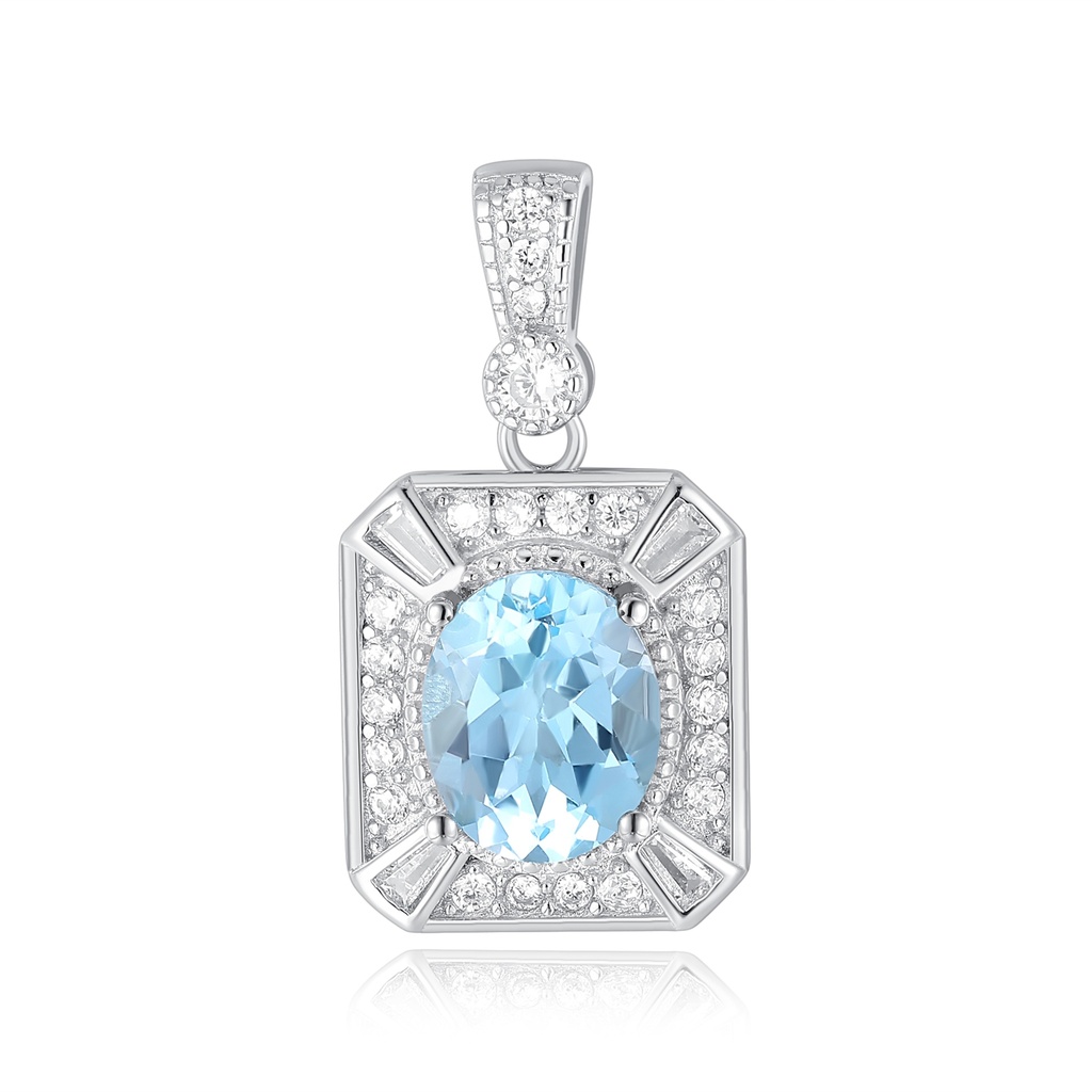 Elegant Blue Oval Gem Pendant in Polished Stainless Steel Frame