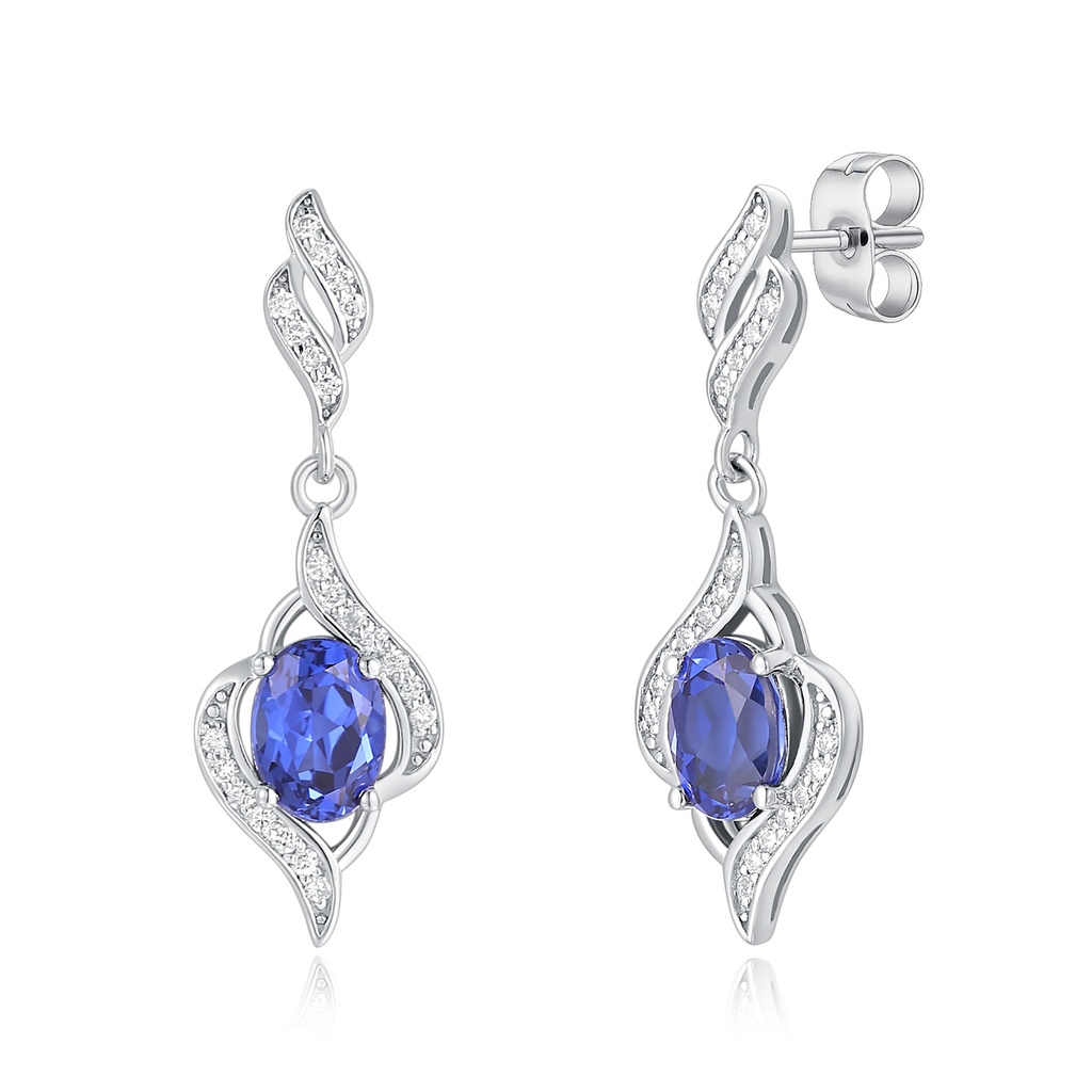 Elegant Blue Oval Gemstone Drop Earrings with Crystal Accents