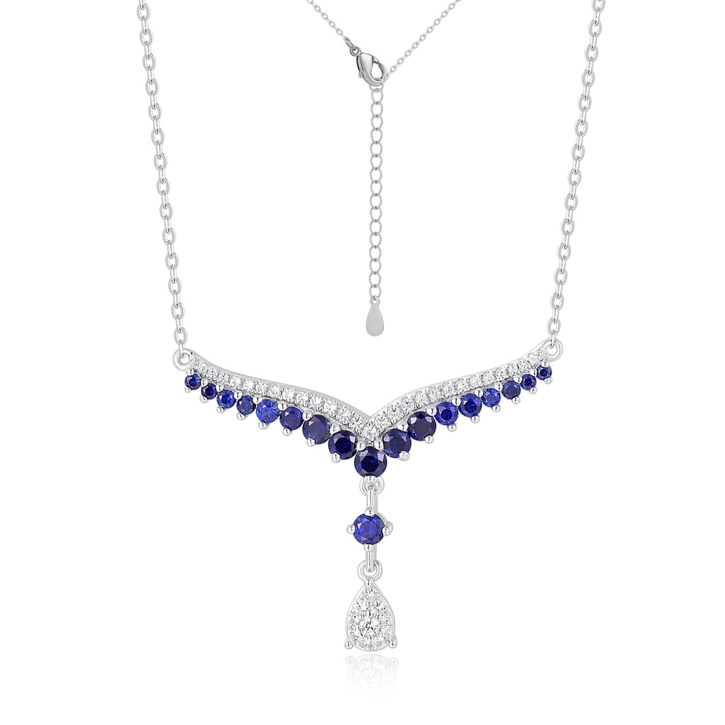 Elegant Blue and White Crystal Stainless Steel Statement Necklace