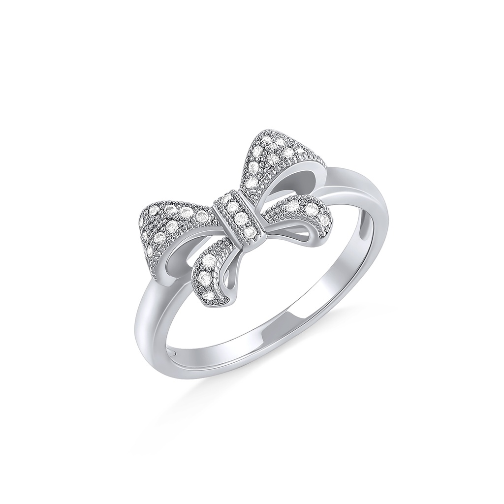 Elegant Bowknot Design Ring with Sparkling Cubic Zirconia Stones