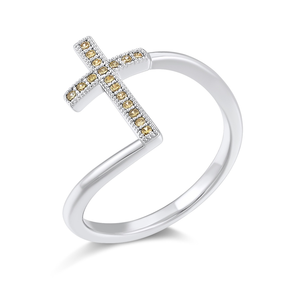 Elegant Brass Cross Ring with Yellow Stones for Women Gift