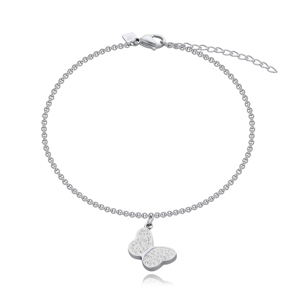Elegant Butterfly Charm Bracelet with Crystals on Stainless Steel Chain