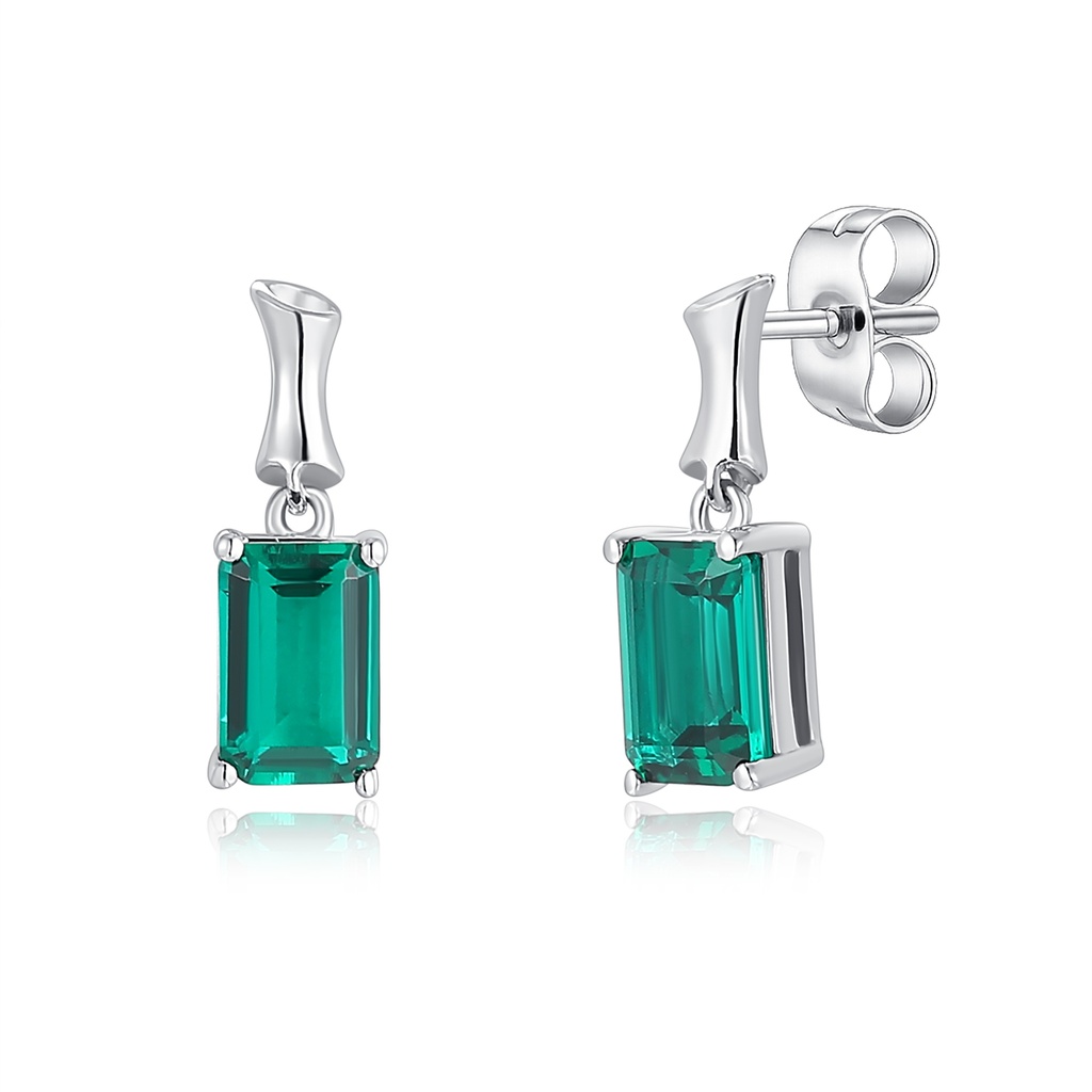 Elegant Emerald-Cut Green Crystal Drop Earrings in Stainless Steel