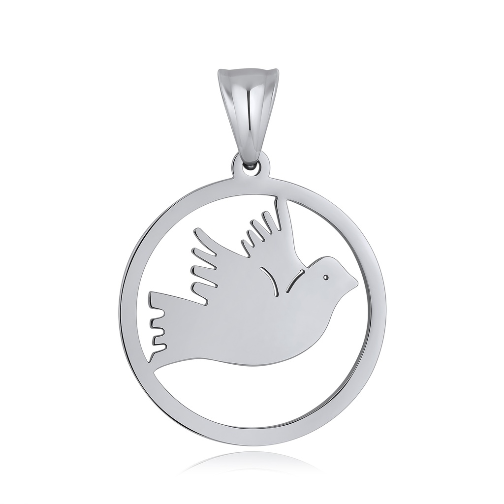 Elegant Flying Dove Stainless Steel Pendant in Polished Circle Frame