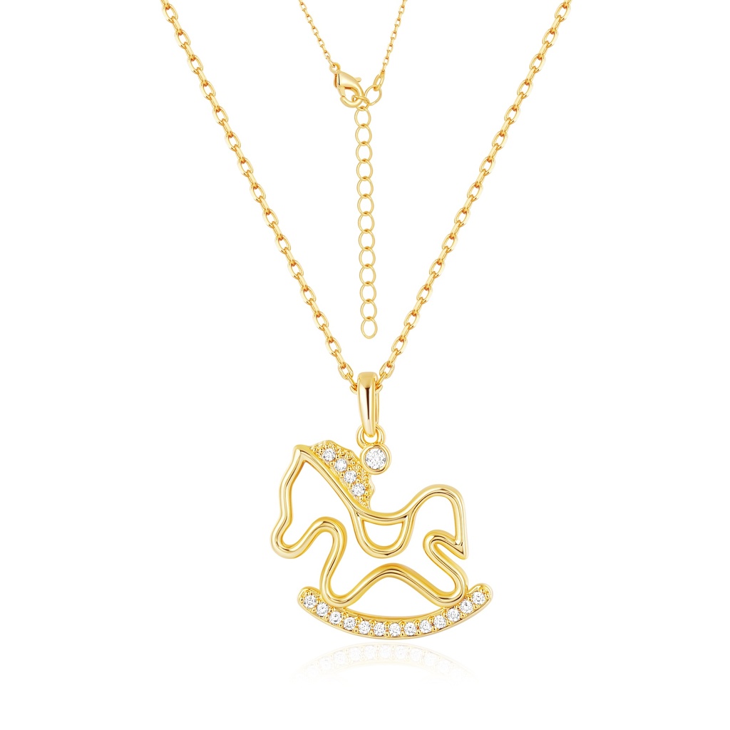 Elegant Gold Brass Rocking Horse Necklace with Sparkling CZ Stones