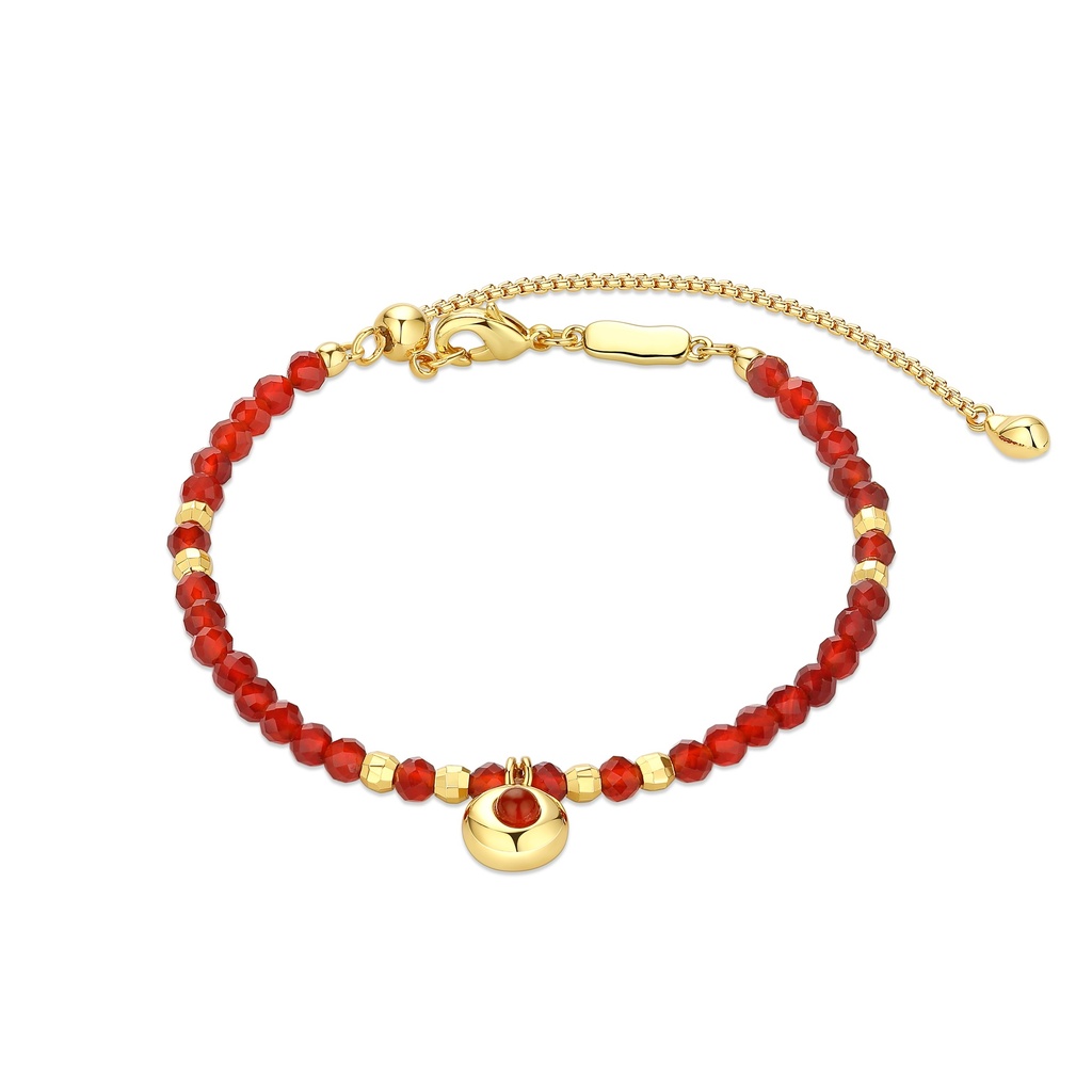 [BJ01B0089] Beaded Lucky Red Stone Bracelet with Golden Charm Accents