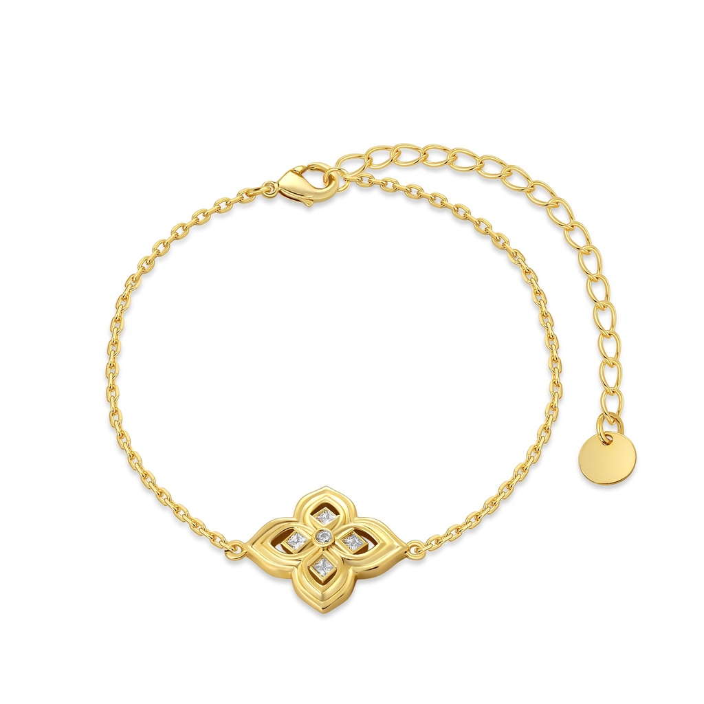 Elegant Gold Plated Bracelet with Floral Geometric Charm Design