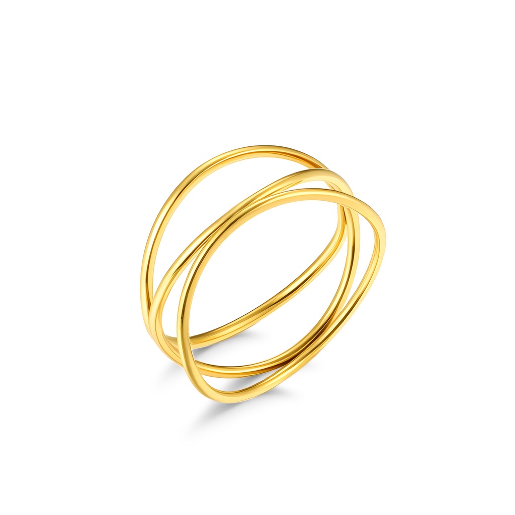 Elegant Gold Plated Stainless Steel Multi-Band Overlapping Fashion Ring