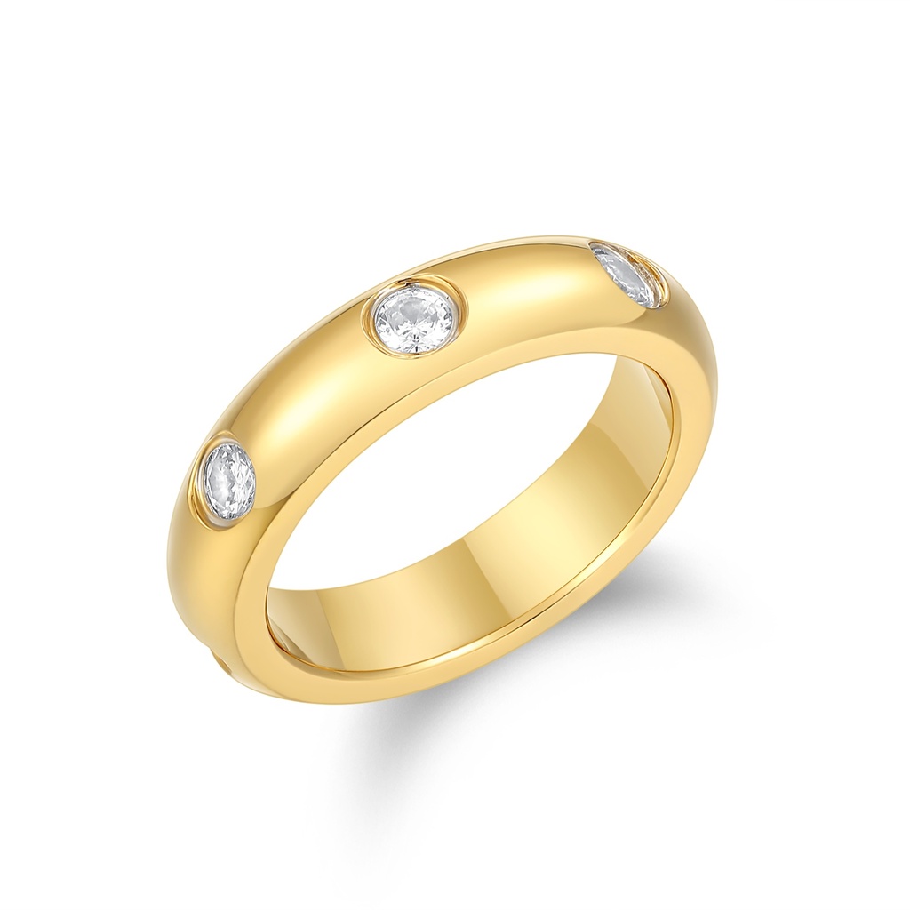 Elegant Gold Ring with Multiple Inlaid Sparkling Crystal Stones