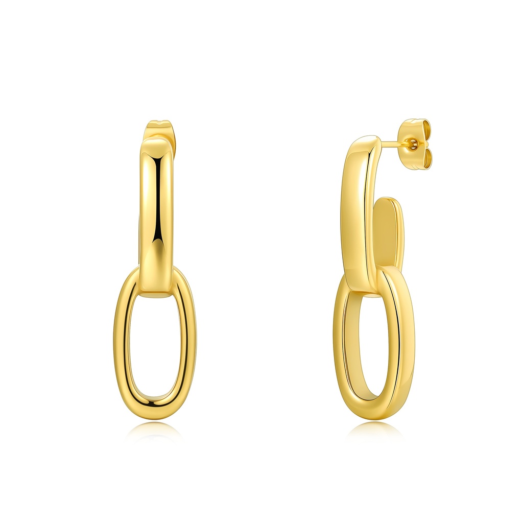 Elegant Gold Stainless Steel Linked Oval Hoop Earrings for Women