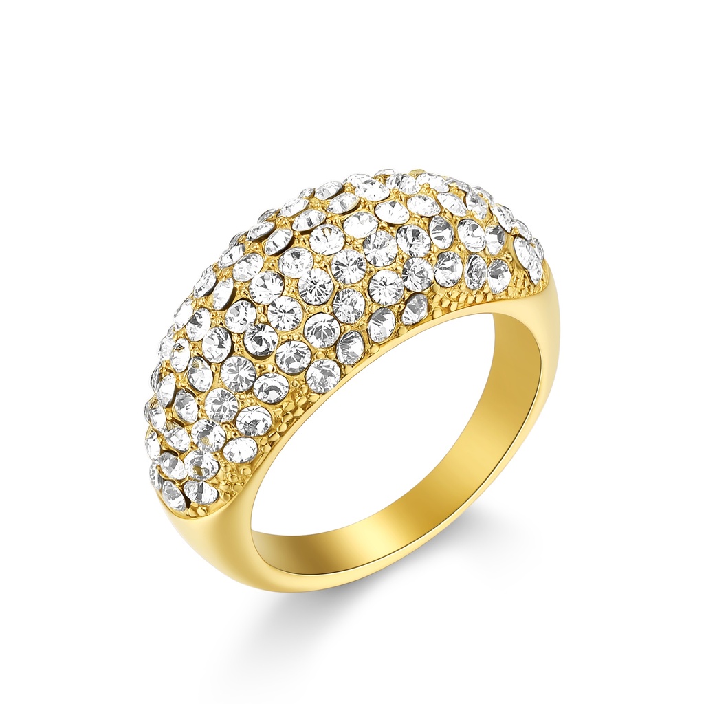 Elegant Gold Stainless Steel Ring with Sparkling Crystal Pavé