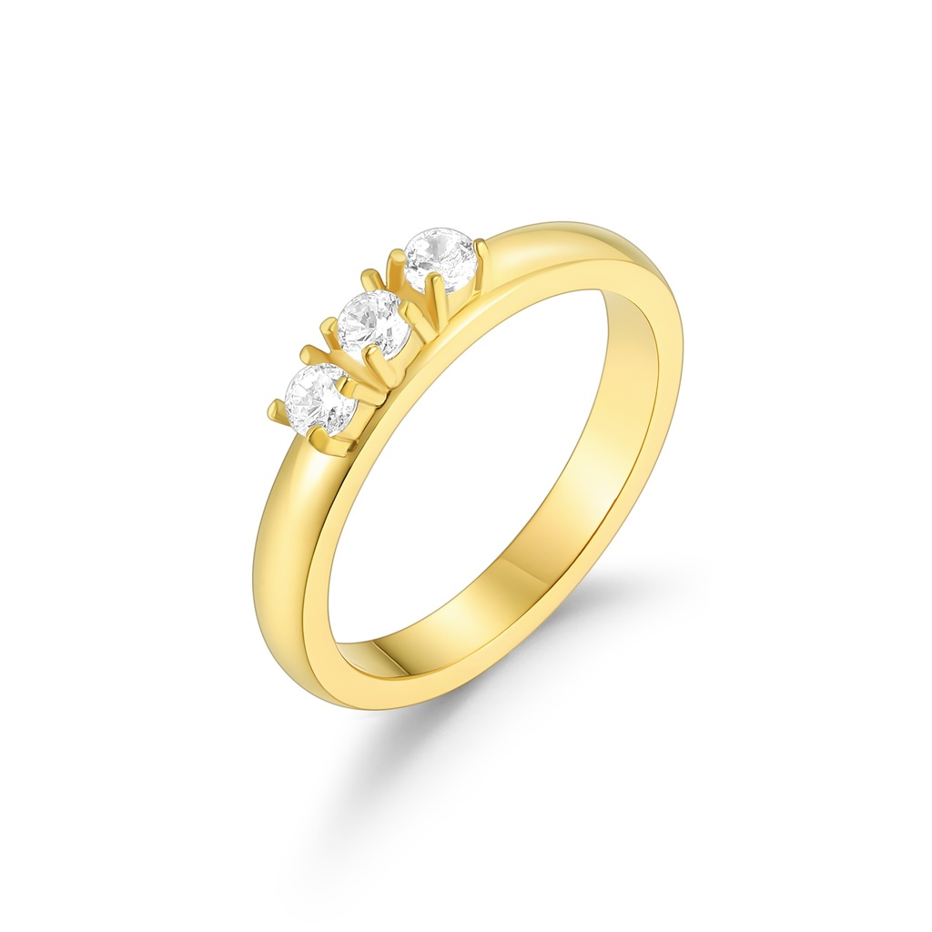 Elegant Gold Stainless Steel Ring with Three Sparkling Cubic Zirconia