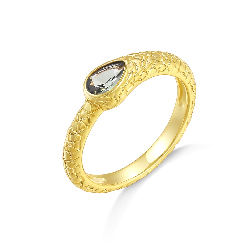 Elegant Gold Textured Ring with Teardrop Crystal Centerpiece